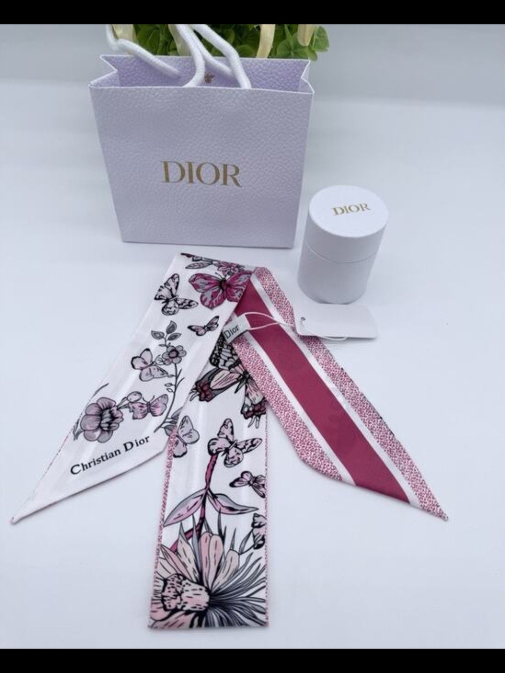 Christian Dior Butterfly Floral Mitzah Silk Scarf/Twilly